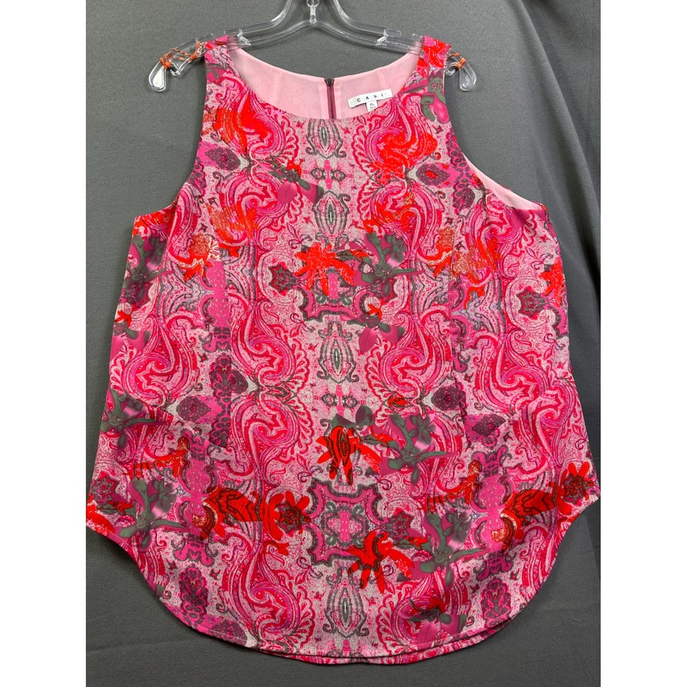 Cabi Women's Pink Red Paisley Sleeveless Blouse Shell Top size XL 5233